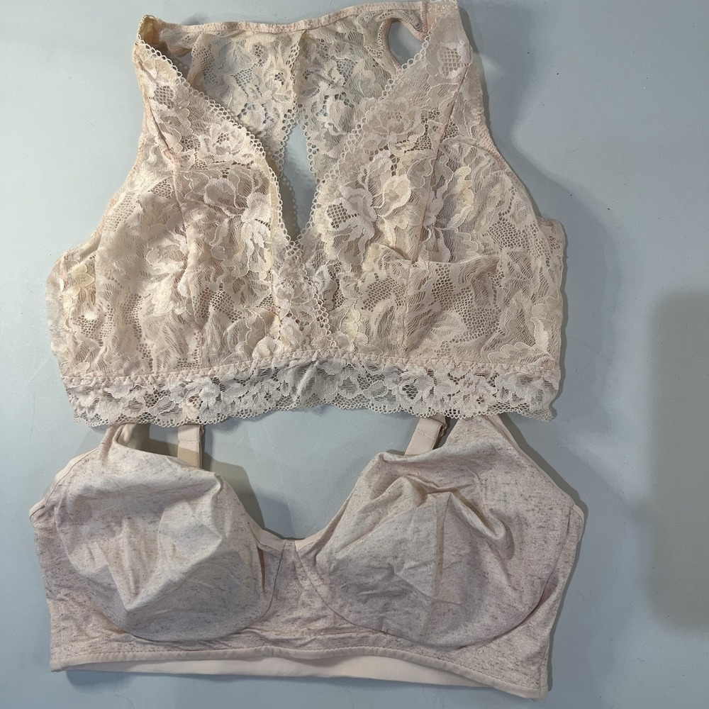 Lot Of‎ 2 SOMA Embraceable Bra And Bralette Large Lace Pink Wire-Free Unlined